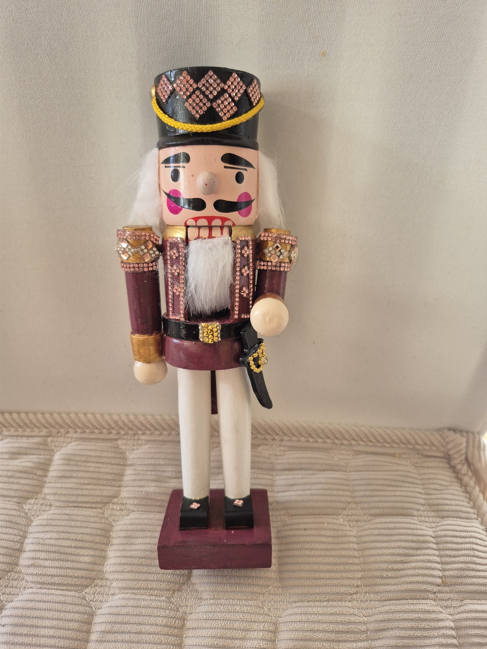 Festive Burgundy and White Nutcracker Soldier Holiday Decor